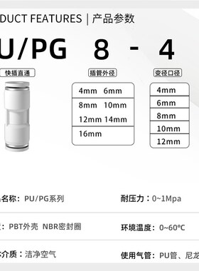 气管快速接头PU直通PG变径气动高压快插货车直接气路配件4/6/8mm