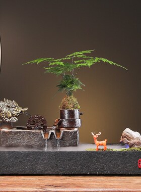 招财流水摆件循环水创意招财鱼缸办公室客厅家居桌面乔迁开业礼品