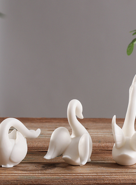 精品德化陶瓷摆件白玉泥白天鹅桌面茶盘玄关电视柜软装家居小饰品