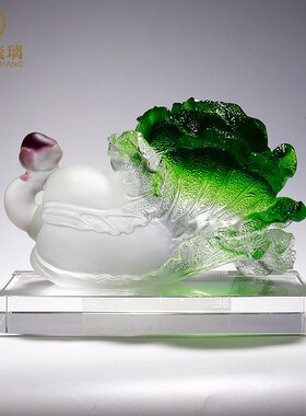 琉璃工艺品玉白菜招财摆件百财如意客厅高档水晶装饰开业乔迁礼物