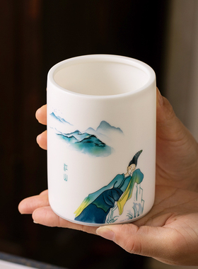 千里江山陶瓷笔筒摆件只此青绿中国风办公室教师节礼物老师礼品