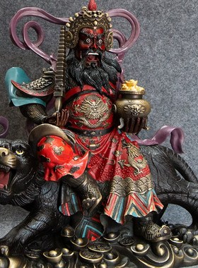 黄铜金钱赵公明铜像手工彩绘骑虎武财神像大中小号家居工艺品摆饰