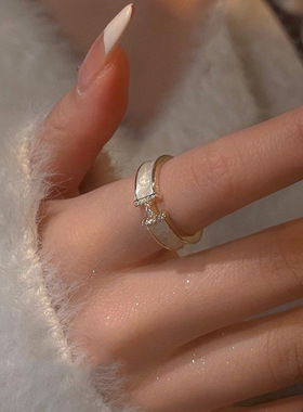 滴油锆石字母H开口戒指韩国轻奢高级感食指戒气质手饰女