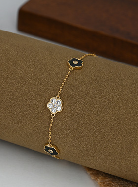 微镶锆石个性手饰品女小众设计感五瓣花手链精致简约手环