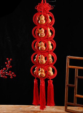 天然葫芦雕刻工艺家居装饰挂件门对门春节字串五福临门中国结车挂