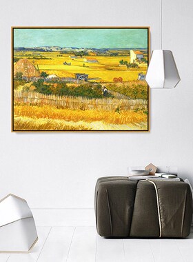 丰收风景仿制油画 梵高风格客厅挂画 白色外框装饰画 客制化背景