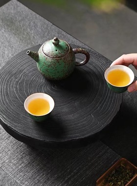 新中式禅意碳化黑色花器花瓶摆件样侘寂风木质小茶盘托盘果盘装饰