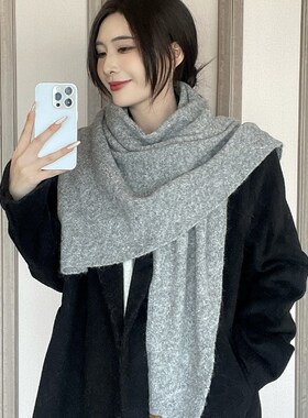 2024新款围巾女秋冬季百搭含羊毛三角巾护颈保暖围巾纯色百搭围脖