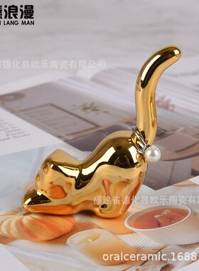 陶瓷弯猫值猫兔子动物气球狗戒指托盘工艺摆件珠宝首饰架陶瓷工艺