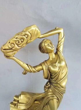 纯铜女娲补天摆件大地圣母女娲娘娘铜像玄关办公室桌面工艺品摆件