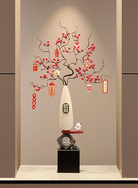 石来运转招财猫花瓶摆件竖高级感客厅入户玄关屏风插花艺装饰礼品