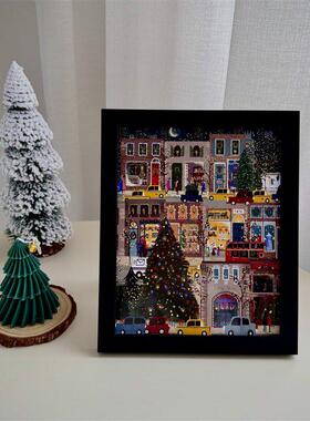 耶诞节装饰摆饰客厅卧室墙面小众挂画 画耶诞树插画 画玄关桌面相
