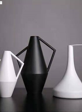 极简约北欧黑白几何一提插花瓶器现代样板房客厅酒店橱柜餐桌摆件