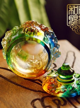 佛堂供具浮雕莲花贡杯供佛财神观音古法琉璃供水杯大悲水圣水杯