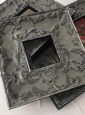 灰色古典中古复古画框装裱幕布挂墙客厅实木定制挂钩油画装裱画布
