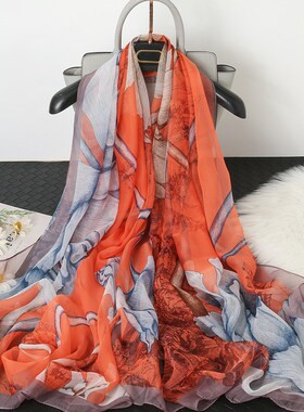 【十里花香】优雅云纹纱丝巾女春夏防晒旅游拍照美丝宸丝巾沙滩巾
