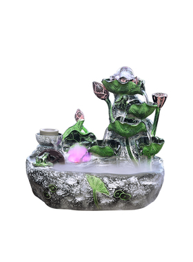 荷花风水轮招财室内转运球摆件假山流水喷泉水车生财家用盆景装饰
