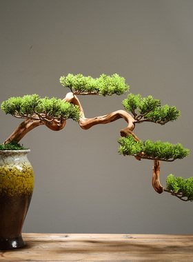 仿真植物盆景迎客松罗汉松绿植室内办公室现代新中式家居装饰摆件
