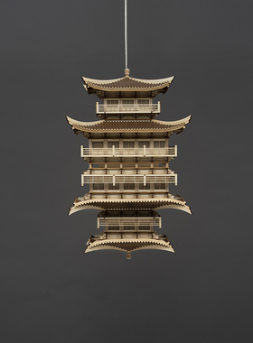 新中式禅意国风创意古建筑镜像山水悬挂木雕装置吊饰酒店民宿摆件