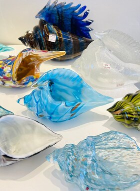 海螺玻璃摆件外贸出口手工艺装饰品家居海洋风软装样品孤品蓝绿色