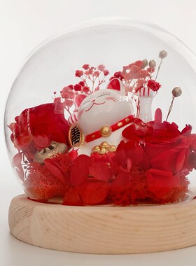 招财猫永生花diy水晶球玻璃罩小夜灯生日礼物亲子活动团建耶诞节