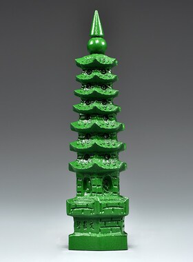 绿色桃木质雕刻7层文昌塔摆件9层13层文昌塔客厅书桌装饰工艺品