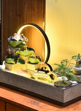 中式流水生财摆件喷泉鱼缸造景循环水客厅玄关入户风水轮乔迁开业