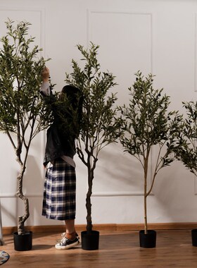 大型北欧风假树仿真花绿植物橄榄树落地盆栽客厅室内造景装饰摆件