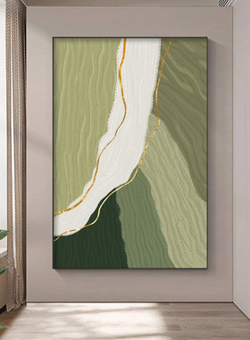 绿色沙海装饰画简约抽象沙发背景墙挂画金色线条书房玄关砂岩壁画