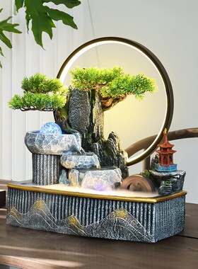 招财流水摆件循环水桌面假山风水轮喷泉客厅茶室装饰开业乔迁礼品