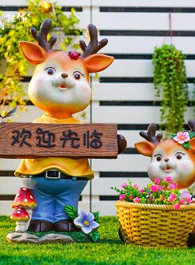 幼儿园可爱卡通梅花鹿动物造型花盆户外花园庭院装饰摆件造景布置