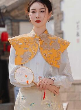 2025新款云肩蕾丝珍珠女外搭明制汉服旗袍学士服新中式国风小披肩