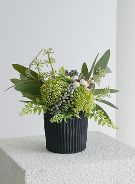 简约轻奢风高端厚质水晶灰琉璃花瓶客厅玄关桌面仿真花艺插花摆件