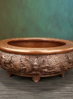 紫铜十二生肖龙纹聚宝盆摆件家居办公室装饰品公司乔迁开业礼品