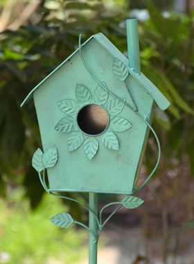 户外园艺装饰品铁艺摆件花园庭院别墅创意落地喂鸟景观饰品工艺品
