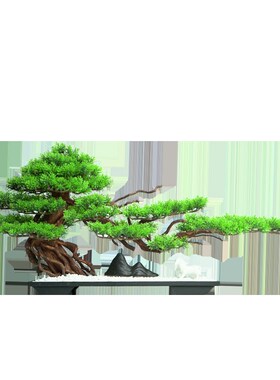 新中式仿真盆景迎客松摆件入户玄关柜台客厅办公桌进门轻奢装饰品