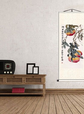 齐白石水墨挂画花鸟鱼虾多寿图国画客厅书法饭厅禅丝绸卷轴装饰画