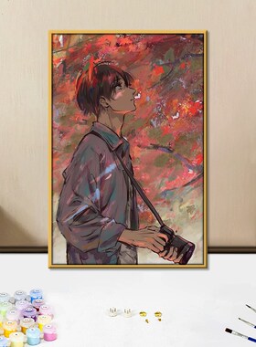 夏目友人帐卡通动漫diy数字油画手工填充手绘油画油彩装饰画挂画