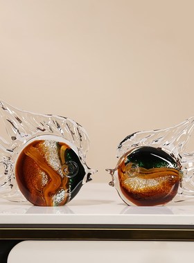 招财鱼热带鱼琉璃摆件简约客厅样板房玄关桌面装饰品年年有余送礼