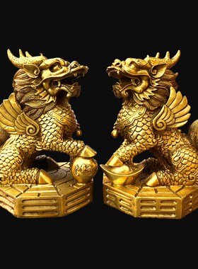 纯铜麒麟摆件一对大号踩八卦镇宅招财风水家居客厅店铺装饰工艺品