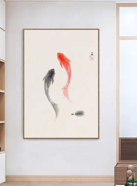 新中式客厅玄关装饰画寓意好的锦鲤鱼中国风走廊过道餐厅背景墙画