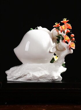 陶瓷寿桃瓷花工艺品福寿双全生日礼品创意送长辈父母祝寿礼品摆件
