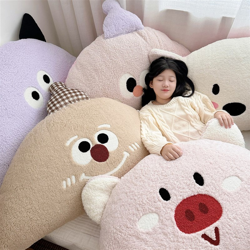 Ins bedside cushion lamb velvet soft big eyes bed large backrest bay window pillow cushion removable and washable