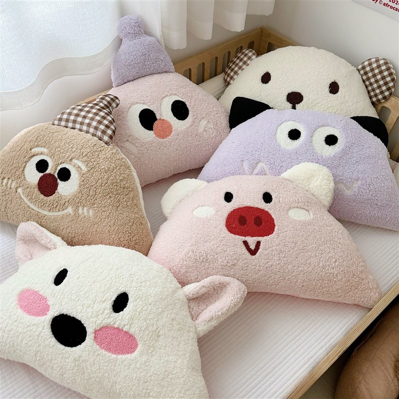 Ins bedside cushion lamb velvet soft big eyes bed large backrest bay window pillow cushion removable and washable
