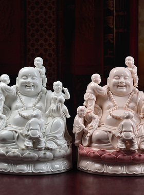 戴玉堂陶瓷送子弥勒佛笑佛大肚多仔佛佛像摆件五子登科五子戏弥勒