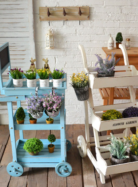 美式田园创意店铺花园阳台装饰推车花架木质酒店餐厅橱窗软装摆件