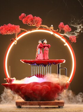 结婚礼物创意流水喷泉摆件送新人中式相亲相爱客厅婚房装饰品艺术