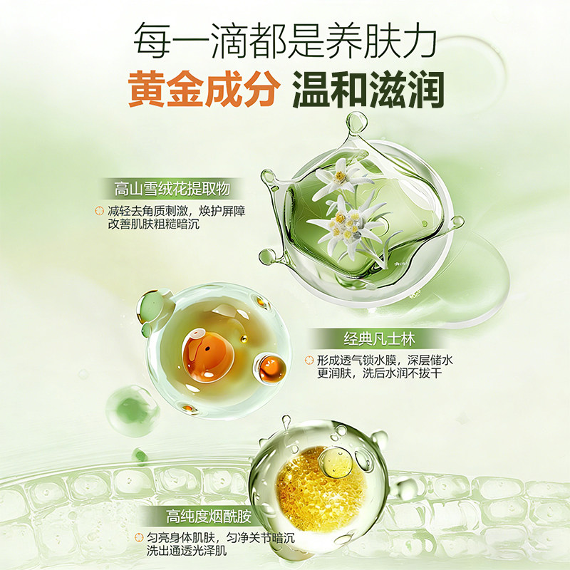 LAEO雪绒花泡泡磨砂膏沐浴露身体深层清洁保湿滋润全身温和去角质