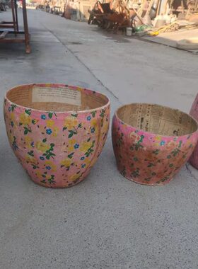 怀旧纯手工米缸纸翁子民俗老物件农村家用纸缸复古田园风摆件道具