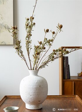 小口白色磨砂粗陶瓶侘寂禅意陶瓷插花干花摆件土陶罐电视柜装饰